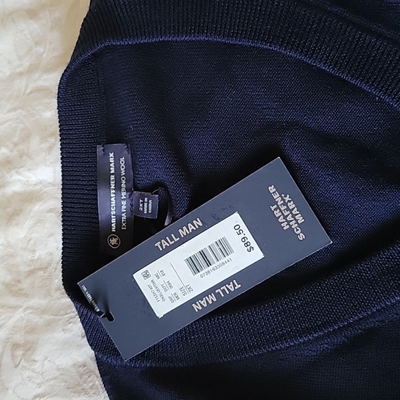 Hart Schaffner Marx Fine Merino Wool Sweater Vest Tall Man Navy Blue XLT 2XT NWT - Picture 11 of 15